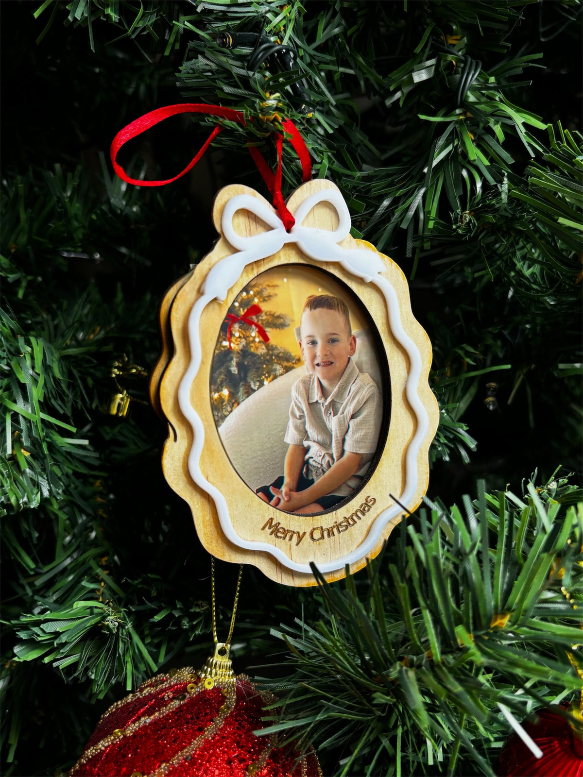 Wavy Bow Photo Ornament
