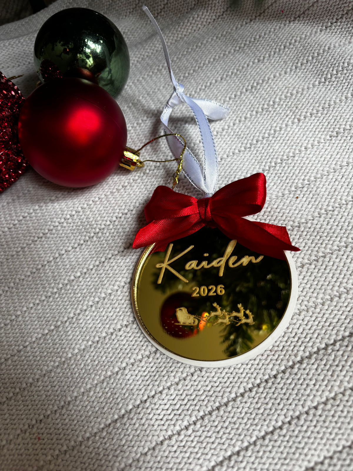 Santa & Reindeer Engraved Bauble
